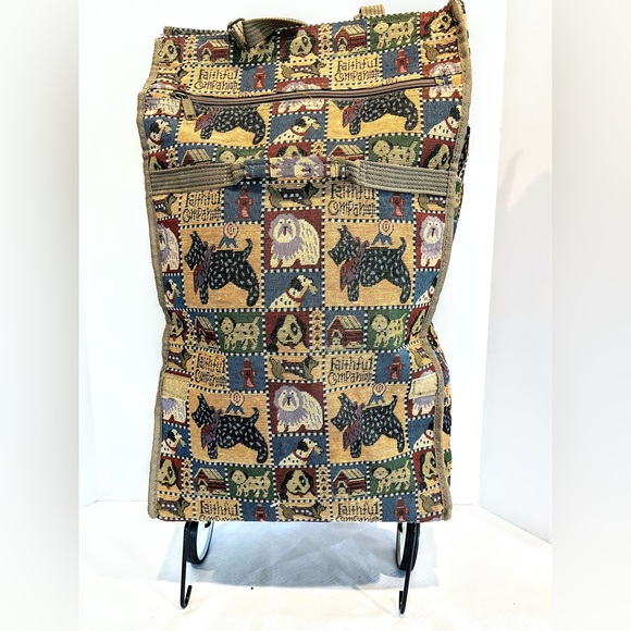 Faithful Companion Pioneer Express Canvas Rolling Shopping Bag with Dogs Vintage - Picture 5 of 16
